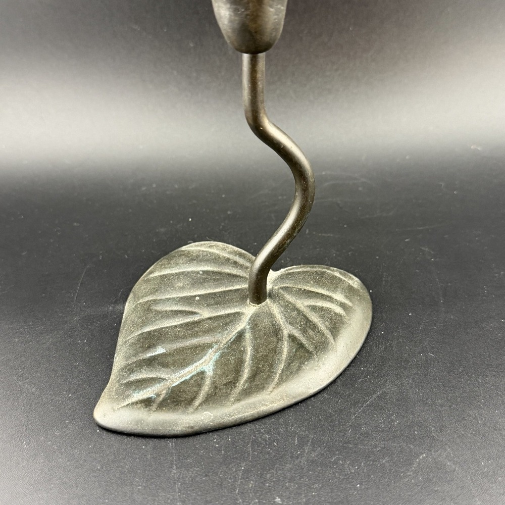 Vintage Bronze Hummingbird Sculpture Trumpet Vine Leaf Base Green Patina 80s - Picture 3 of 7